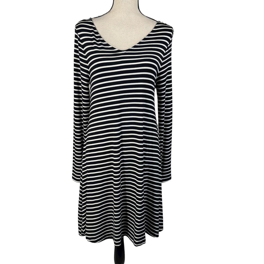 APT 9 Medium A-Line Dress Striped Long Sleeve Stretch V-Neck Knee Length Multi